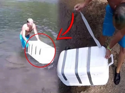 A group of friends saw a box floating in the river. Moments later, they looked inside and found a lifeless figure!