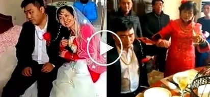 Napilitan lang! Asian groom acts miserably during wedding ceremony with his elderly bride