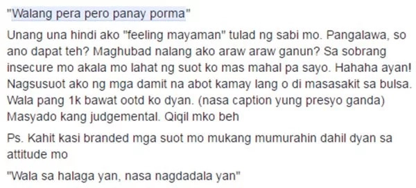 Pretty girl slams her tsismosa critic Pretty girl slams her tsismosa critic
