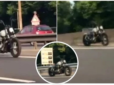 Driving along the high way doesn’t always have to be boring. Bike without a rider leaves everyone in disbelief (video)