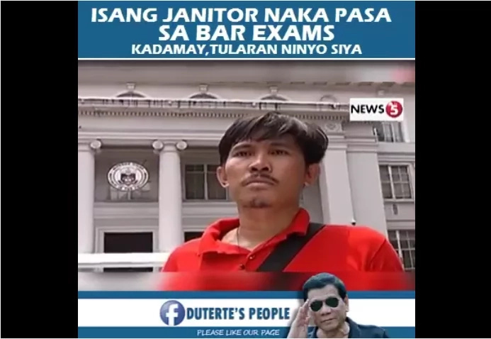 Pinoy Ex-Janitor Passing the 2016 Bar Exam Went Trending Worldwide. Pinoy Ex-Janitor Passing the 2016 Bar Exam Went Trending Worldwide.