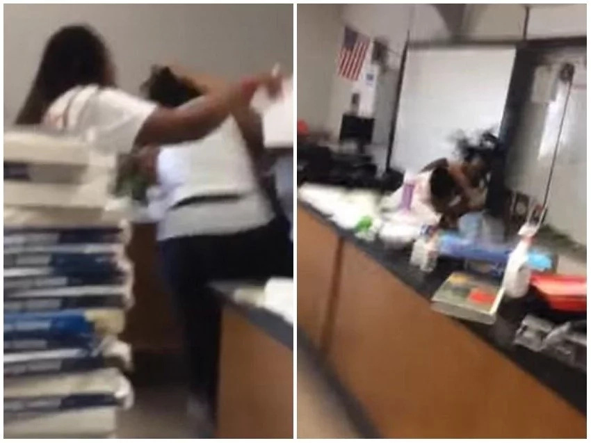 Teachers exchange lethal blows in class as bemused students scream for help Teachers exchange lethal blows in class as bemused students scream for help
