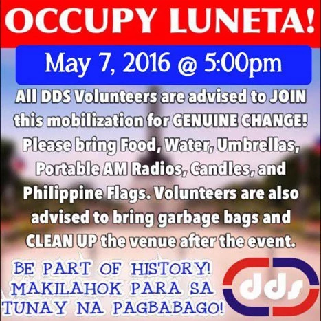 Showdown between supporters of Roxas and Duterte in Luneta, announced Showdown between supporters of Roxas and Duterte in Luneta, announced
