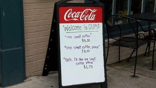 Coffee shop owner makes sign to deter rude customers Coffee shop owner makes sign to deter rude customers