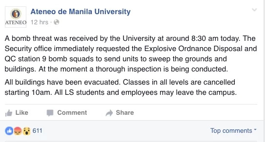 Ateneo Campus Declared Safe After Bomb Threats