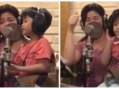 Mana sa magulang! Nate Alcasid shows off his singing skills while recording a song with his mom Regine
