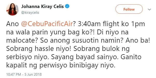 Kiray Celis furiously rants against Cebu Pacific, airline pays 3K for missing luggage