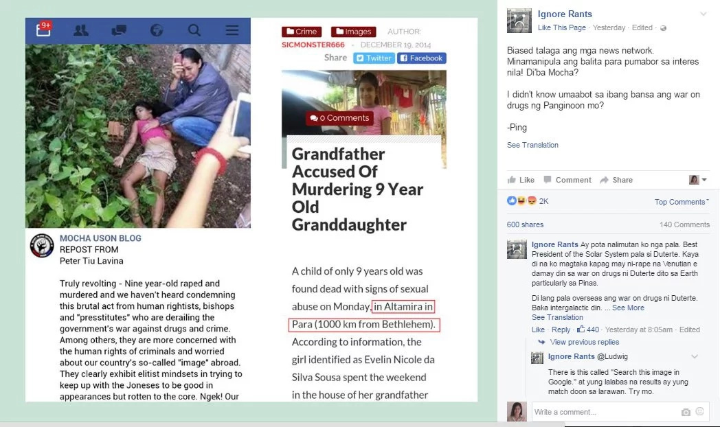 Photo of dead girl used by Duterte supporters taken in Brazil Photo of dead girl used by Duterte supporters taken in Brazil
