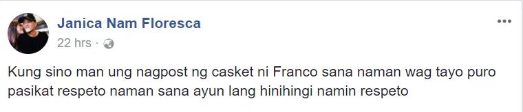 Cornerstone and Franco's gf request netizens not to upload photos of him in the coffin Cornerstone and Franco's gf request netizens not to upload photos of him in the coffin