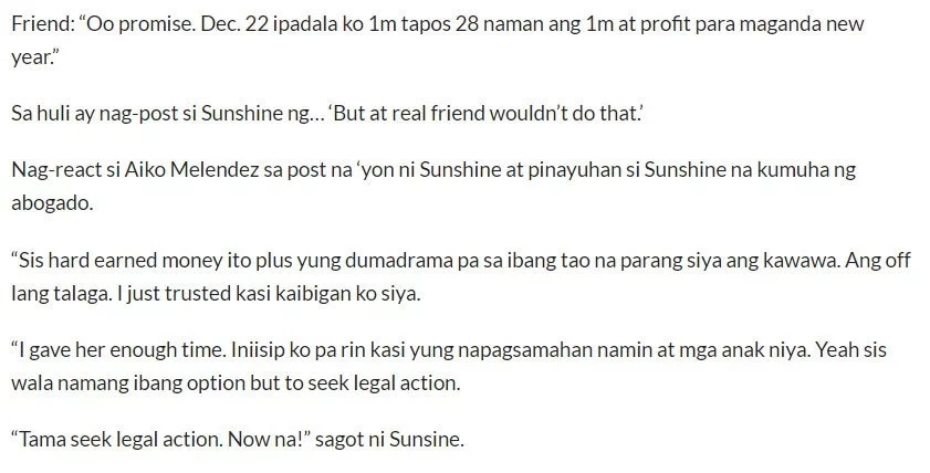 Sunshine Cruz laments losing P2M to a 'friend' Sunshine Cruz laments losing P2M to a 'friend'