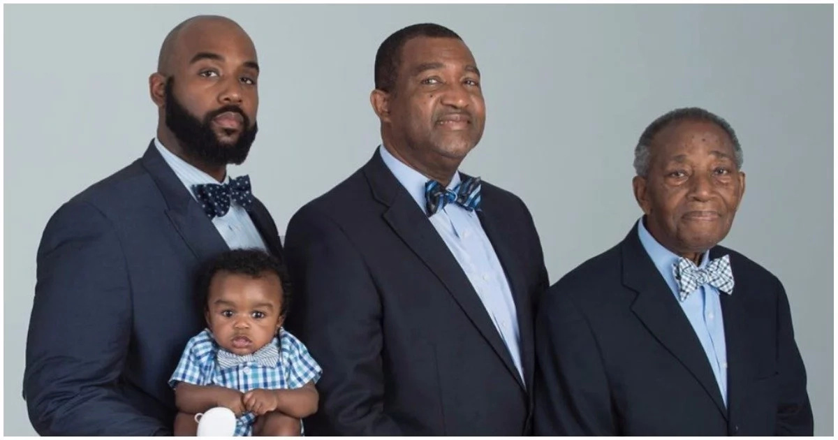 Son, father, grandfather and great-grandfather pose in one epic photo