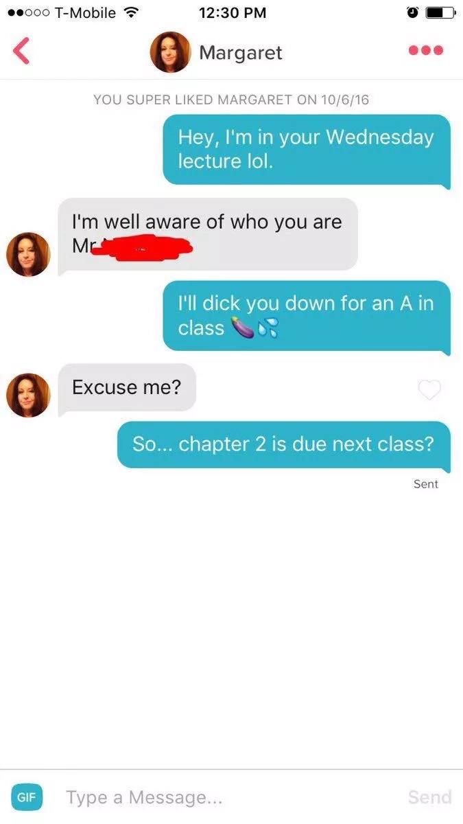 Guy Gets Matched With His Professor on Tinder and Ready To "D*Ck Her Down for an A" (Pictures) Guy Gets Matched With His Professor on Tinder and Ready To "D*Ck Her Down for an A" (Pictures)