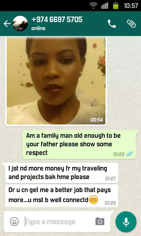 Kenyan airhostess exposed begging for sex and money from a client