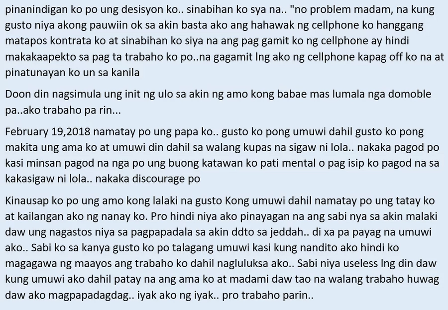 Hindi na kaya ni kabayan! An OFW in Jeddah who's suffering from alleged maltreatment seeks help so she could return to the Philippines Hindi na kaya ni kabayan! An OFW in Jeddah who's suffering from alleged maltreatment seeks help so she could return to the Philippines