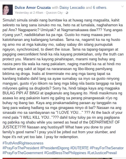 Dulce opens up about De Lima's drug link Dulce opens up about De Lima's drug link