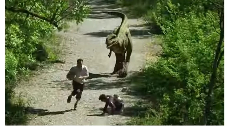 Man Surprised to See a Dinosaur Came Out From A Bushy Area Man Surprised to See a Dinosaur Came Out From A Bushy Area