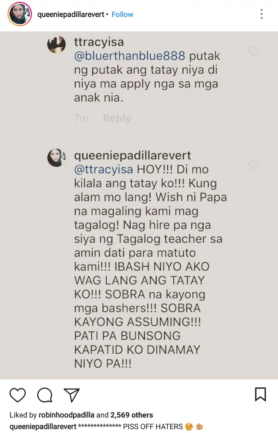 Napikon na! Queenie Padilla Revert slams basher over Robin Padilla's 'PGT' controversy Napikon na! Queenie Padilla Revert slams basher over Robin Padilla's 'PGT' controversy
