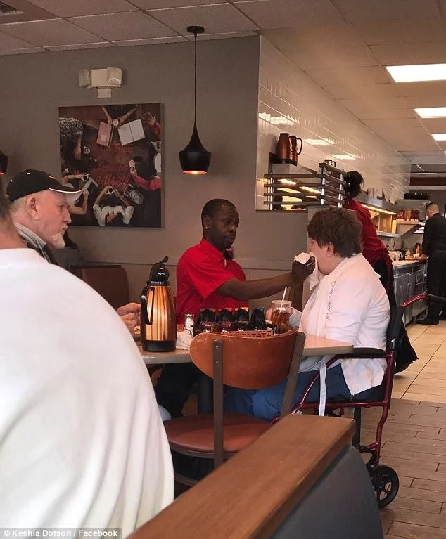 See how waiter feeds disabled customer then couple can enjoy their breakfast See how waiter feeds disabled customer then couple can enjoy their breakfast