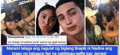 Bastos daw? Netizens react on Nadine Lustre's viral video where she pushed an arm of a female fan taking a selfie with James Reid