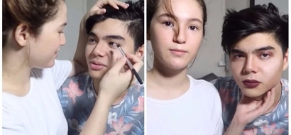 Ang tamis ha! Barbie Imperial does Paul Salas' make up and he's freaking out