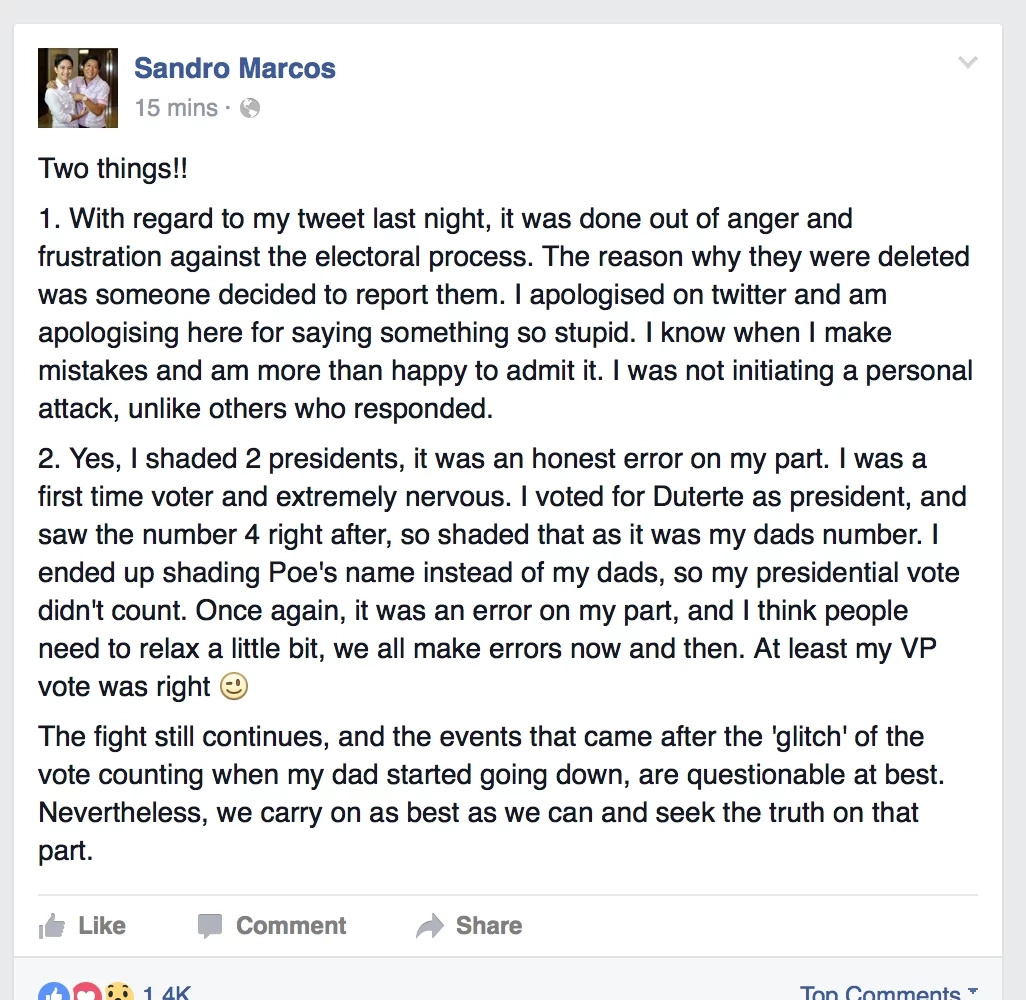 Sandro Marcos gets flak for wrong spelling on new Twitter post Sandro Marcos gets flak for wrong spelling on new Twitter post