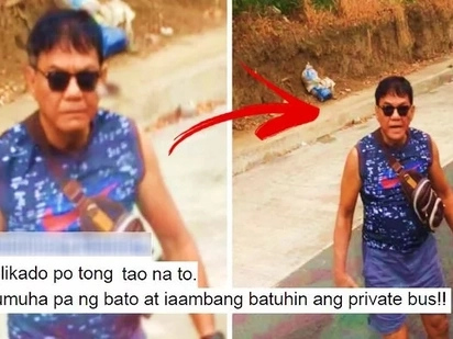 WATCH: This elderly Pinoy driver got really mad at a private bus driver in Laguna! Takot na takot ang mga pasehero!