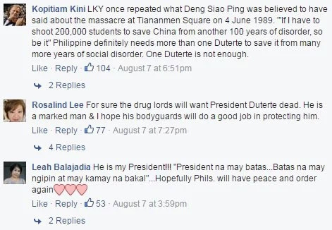Singaporeans supportive of Duterte’s methods Singaporeans supportive of Duterte’s methods