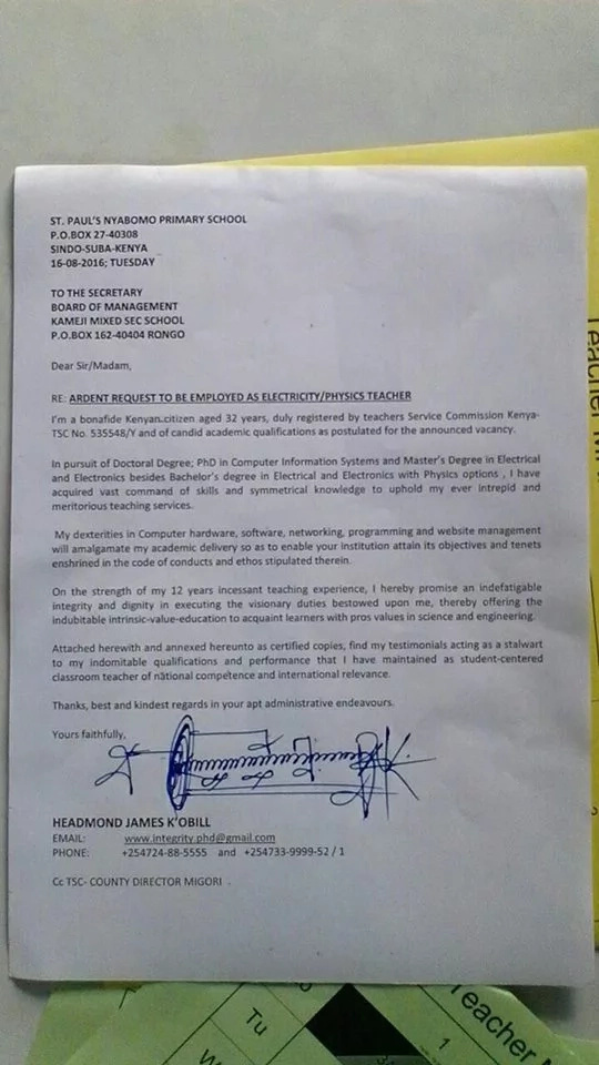 example of job application letter in kenya