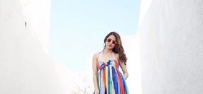 Marian Rivera’s colorful OOTD stands out in the white city of Santorini in Greece