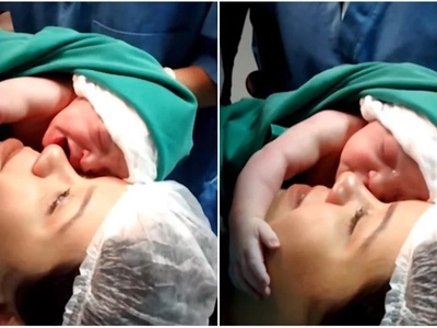 How cute! Heart-touching video of a baby hugging her mom seconds after birth!