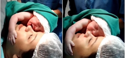 How cute! Heart-touching video of a baby hugging her mom seconds after birth!