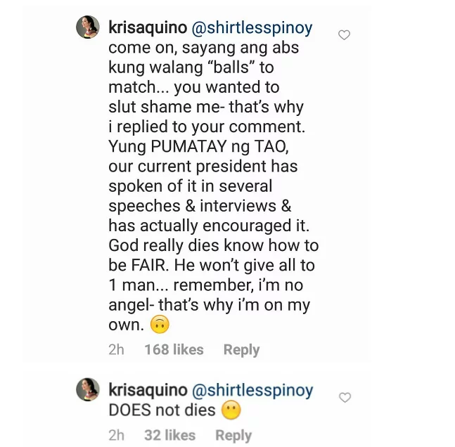 Bumwelta sa basher! Kris Aquino lashes out at a netizen for slut-shaming her Bumwelta sa basher! Kris Aquino lashes out at a netizen for slut-shaming her