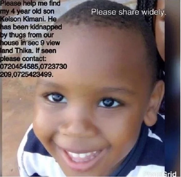 Relief as Flying Squad rescues 4-year-old boy kidnapped from Thika Relief as Flying Squad rescues 4-year-old boy kidnapped from Thika