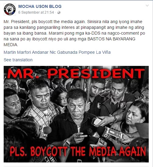 Mocha Uson suggests Duterte should ignore media again Mocha Uson suggests Duterte should ignore media again