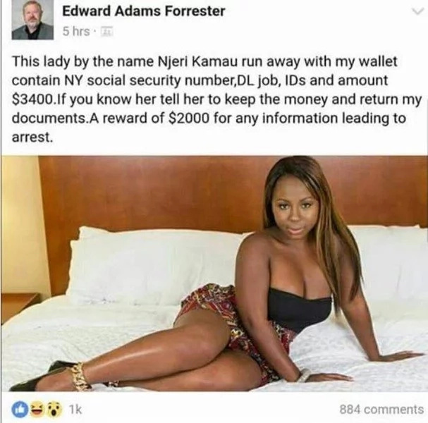 Do you know her? American man robbed by pretty Kenyan woman, offers N631k for her arrest (photos)