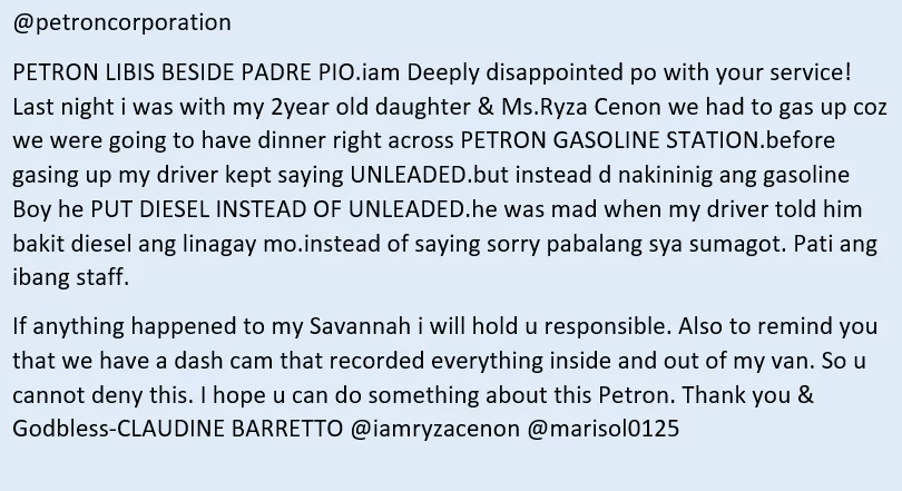 Beast mode tuloy siya! Claudine Barretto rants against the attitude of staff of a gasoline station Beast mode tuloy siya! Claudine Barretto rants against the attitude of staff of a gasoline station