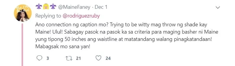 Hala! Na-bash ng bongga! Ruby Rodriguez strikes back on netizens who links her "loyalty" post to Maine Mendoza Hala! Na-bash ng bongga! Ruby Rodriguez strikes back on netizens who links her "loyalty" post to Maine Mendoza