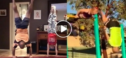 Dad Tries To Keep Up With His Daughter's Gymnastics Moves