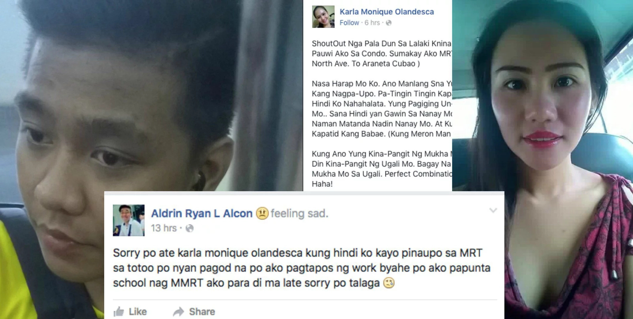 MRT man posts apology to Upuan girl on his Facebook account MRT man posts apology to Upuan girl on his Facebook account