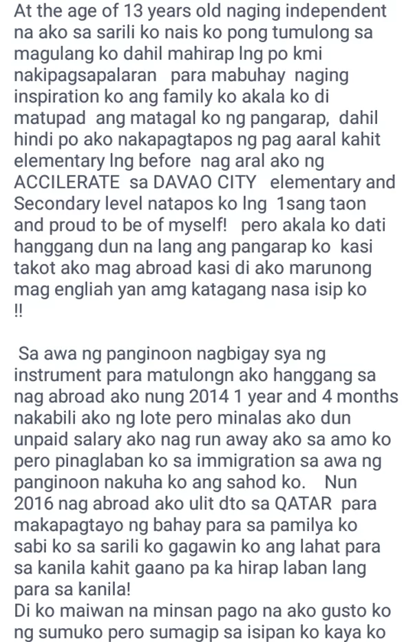Hindi nawalan ng pag-asa! OFW shares how she managed to pursue studies despite poverty Hindi nawalan ng pag-asa! OFW shares how she managed to pursue studies despite poverty
