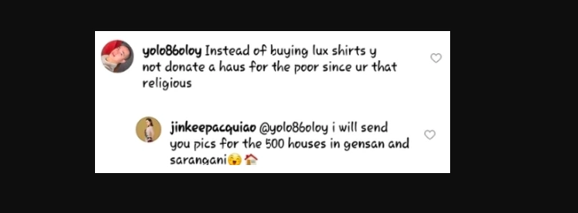 Jinkee Pacquiao, rumesbak sa netizen na nagsabing 'madamot' siya Jinkee Pacquiao, rumesbak sa netizen na nagsabing 'madamot' siya