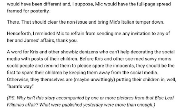 Ricky Lo publicizes response to both Kris Aquino and Michella Cazzola Ricky Lo publicizes response to both Kris Aquino and Michella Cazzola