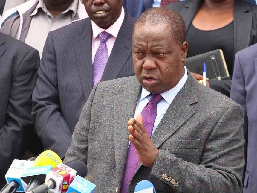 Cabinet Secretary (CS) Fred Matiang'i addressing the media