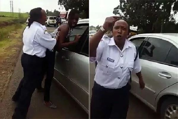 Outrage as police woman is captured roughing up lady driver
