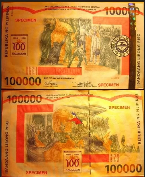 This is what 100,000 peso bill looks like This is what 100,000 peso bill looks like