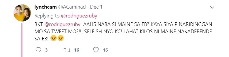 Hala! Na-bash ng bongga! Ruby Rodriguez strikes back on netizens who links her "loyalty" post to Maine Mendoza Hala! Na-bash ng bongga! Ruby Rodriguez strikes back on netizens who links her "loyalty" post to Maine Mendoza