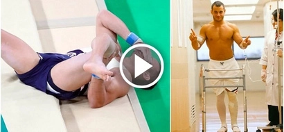 Olympic gymnast double breaks his leg but managed to walk again just the day after surgery!