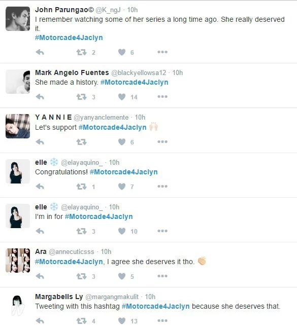 Netizens clamor for #motorcade4jacklyn after Cannes win Netizens clamor for #motorcade4jacklyn after Cannes win
