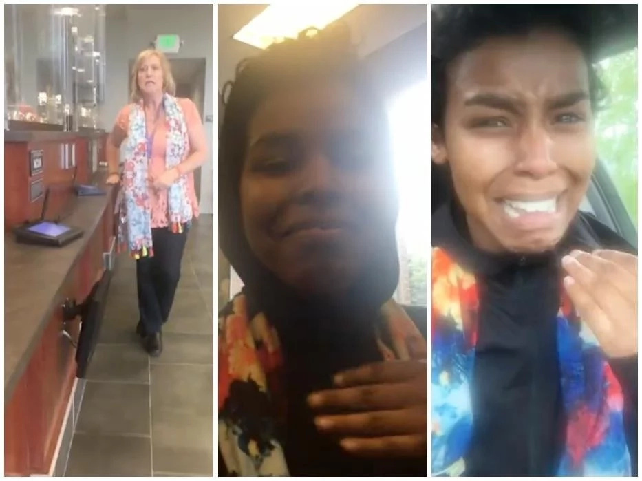 This young woman kicked out of bank for covering her head with hijab This young woman kicked out of bank for covering her head with hijab
