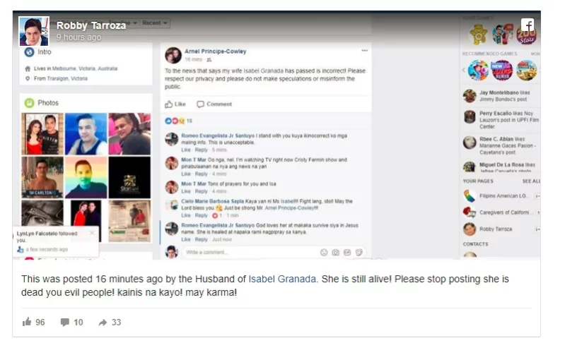 Vivian Velez deletes "RIP" message to Isabel Granada Vivian Velez deletes "RIP" message to Isabel Granada